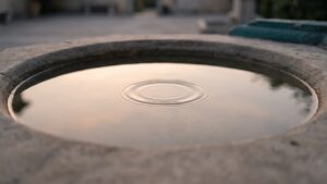 Still water in a shallow round stone basin
